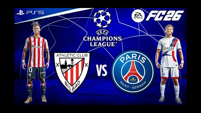 Cầu thủ PSG đang vượt qua cầu thủ Bilbao với tốc độ nhanh trên sân cỏ Cầu thủ PSG đang vượt qua cầu thủ Bilbao với tốc độ nhanh trên sân cỏ